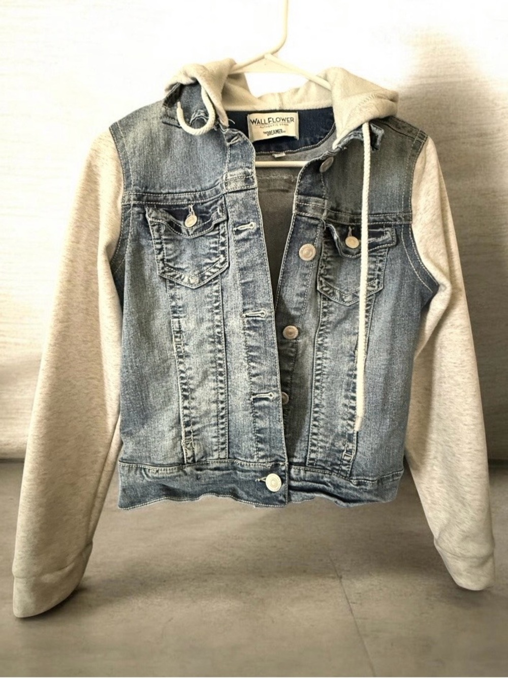 Wallflower denim jacket with cotton sleeves, size M